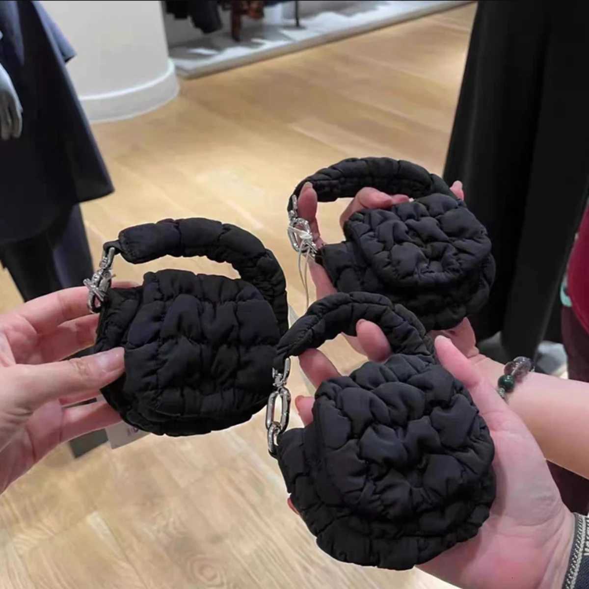 Women Pleated Top Handle Bag Mini Cloud Bag Solid Color Cotton Ruched Dumpling Bag Flap Bag for Shopping DateW251028