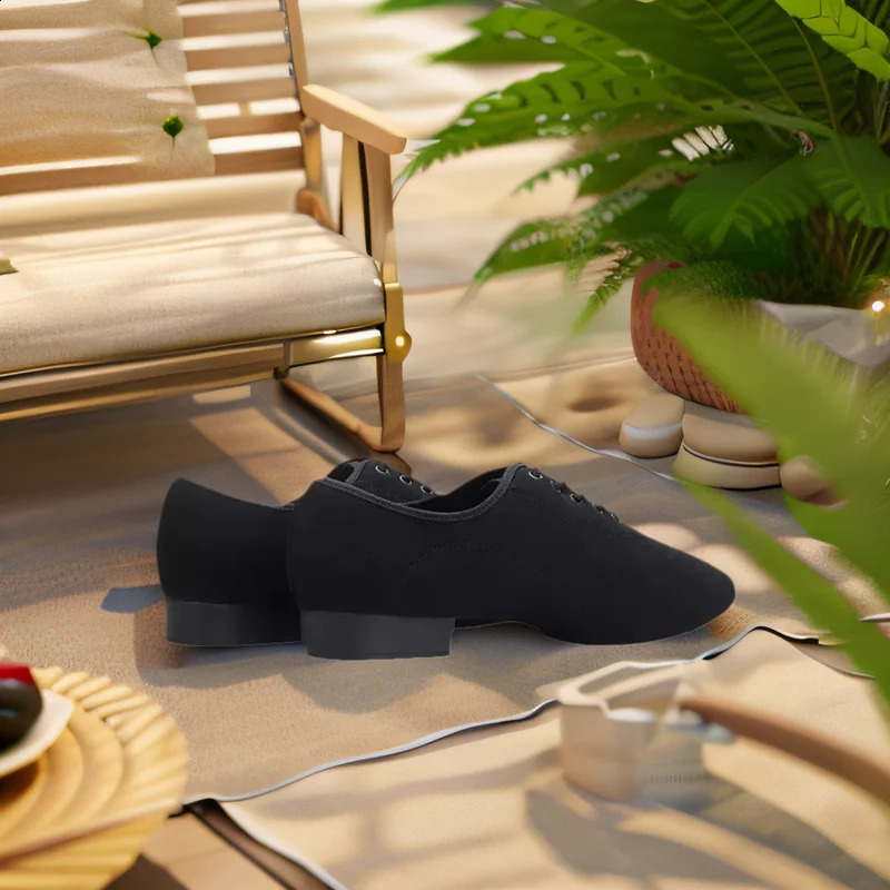 Mens black stretch fabric Latin dance shoes soft and comfortable with twopoint soles also suitable as modern dance shoes 251023ww