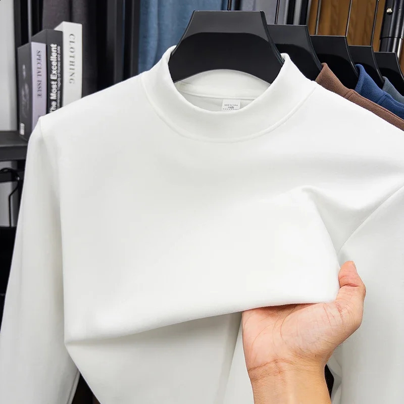 Mens Casual Solid Color High Collar Velvet Long Sleeve Tshirt Spring and Autumn Versatile Comfortable Top 251027