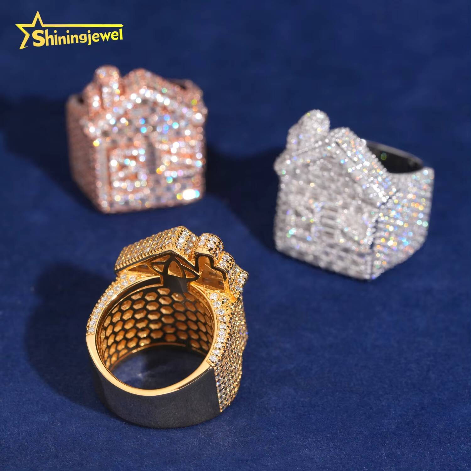 Fashion Hip Hop Style House Design Iced Out Men Ring 925 Sterling Silver VVS Moissanite Jewelry Custom Diamond House Rings