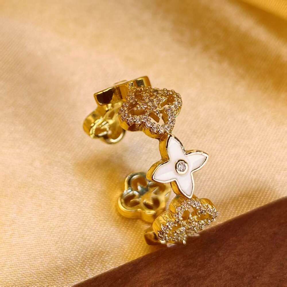 Dripping oil full diamond Four Leaf Clover Designer Jewelry For Women Adjustable light luxury High-end No Fade Ring Party Gift Freeship - view 5