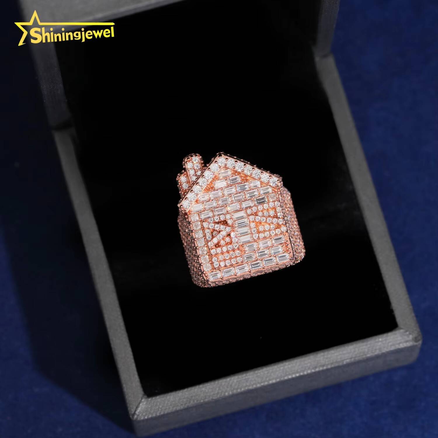 Fashion Hip Hop Style House Design Iced Out Men Ring 925 Sterling Silver VVS Moissanite Jewelry Custom Diamond House Rings