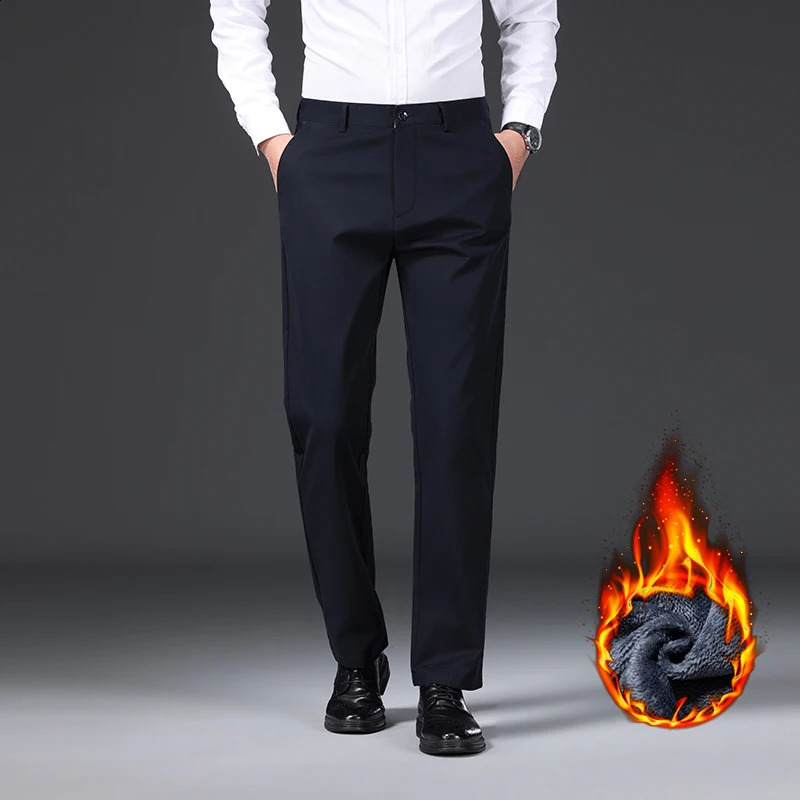 97 Cotton Straight Velvet Casual Pants Men Stretch Loose Classic Business Warm Trousers High Quality Winter Thick Fleece 251027