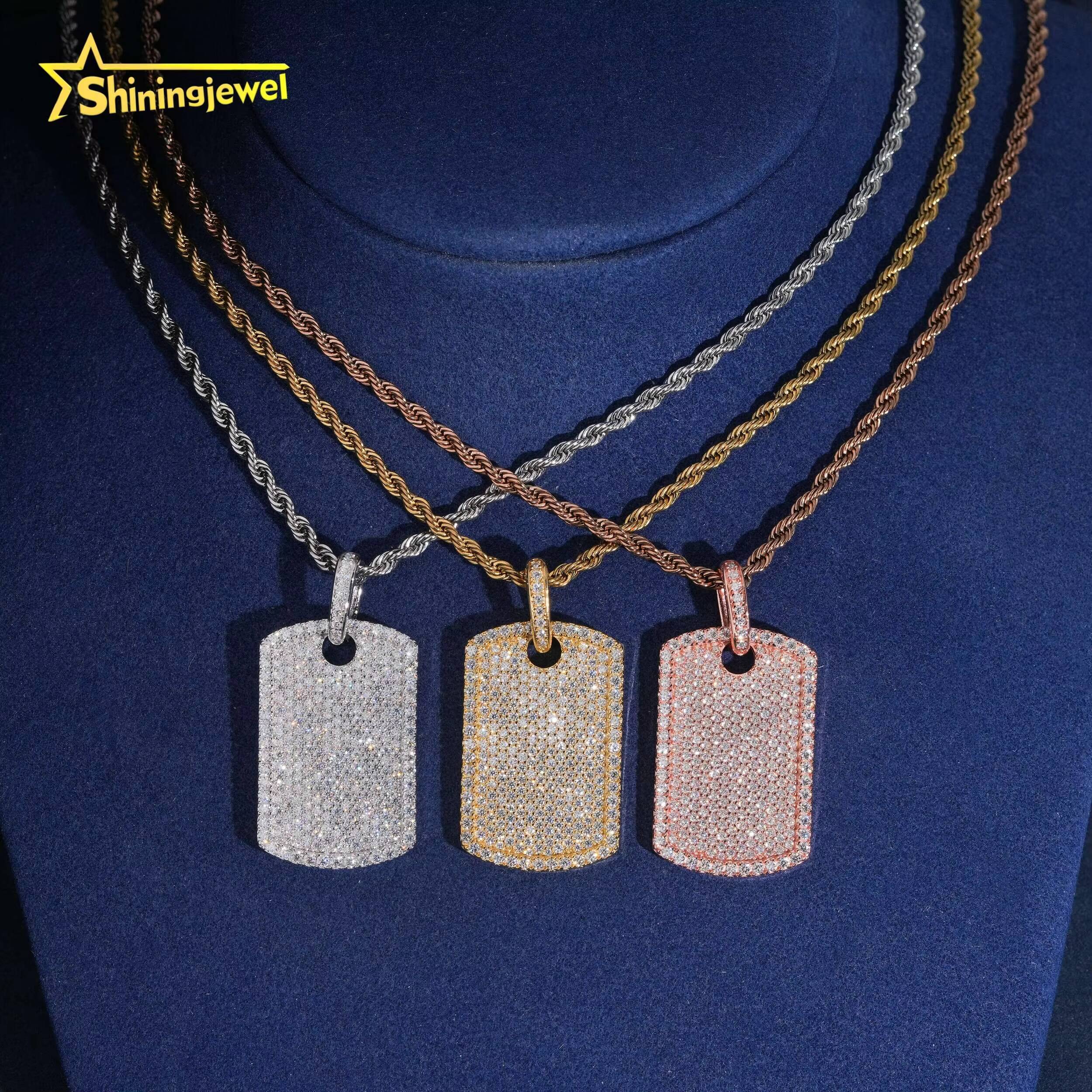 Hip Hop Pendants Charms 925 Silver Iced Out Moissanite Dog Tag Pendant Custom VVS Moissanite Pendant for Men