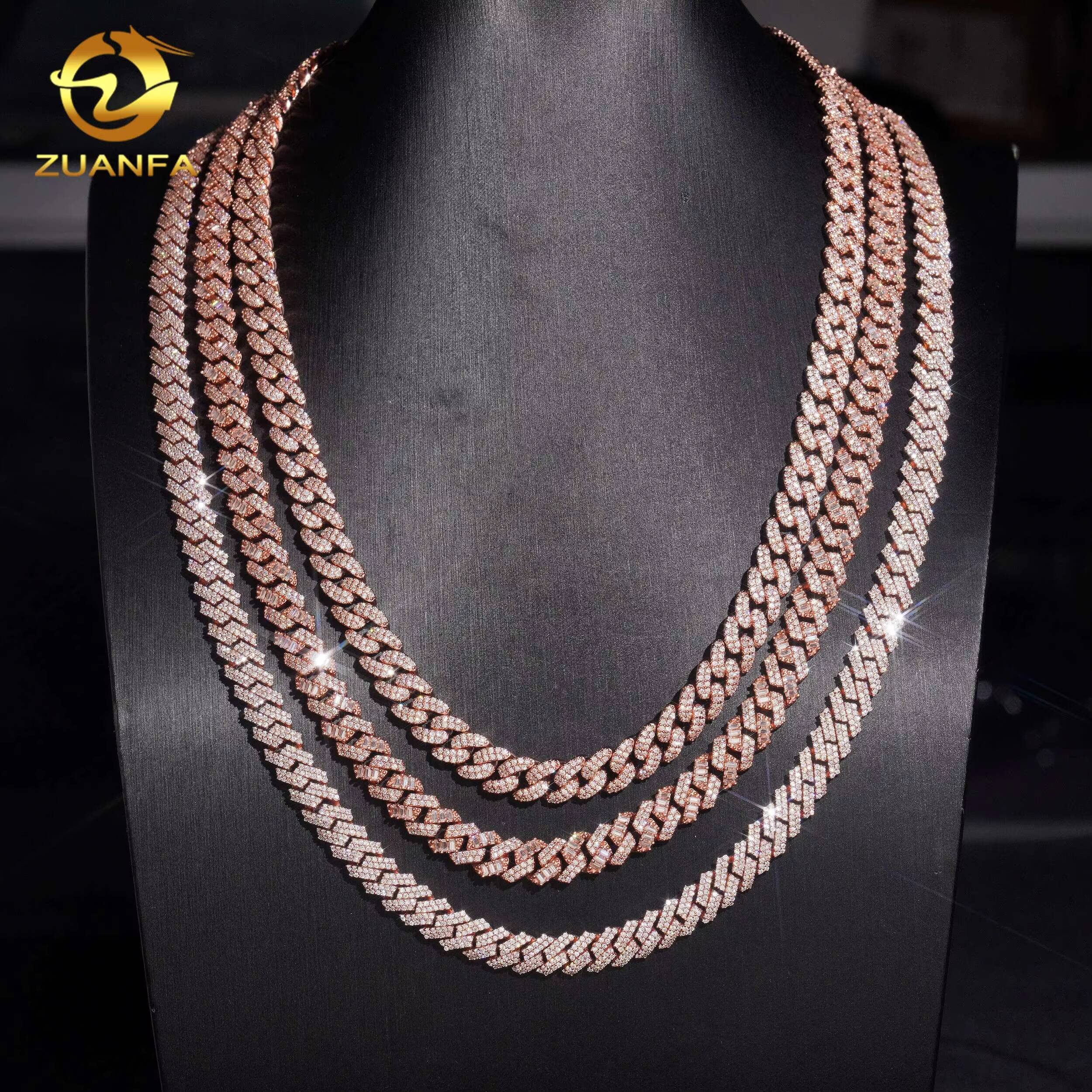 8mm Moissanite Diamond Hip Hop Jewelry Cuban Link Chain 925 Silver with Rose Gold Plated Iced Out Cuban Chain