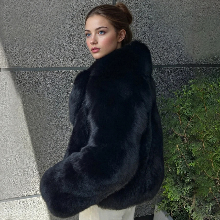 Black Fox Fur Coat With Suit Collar Natural Full Skin Fox Fur Jacket Genuine Leather Jackets Selling Real Fur Coat Women 251027