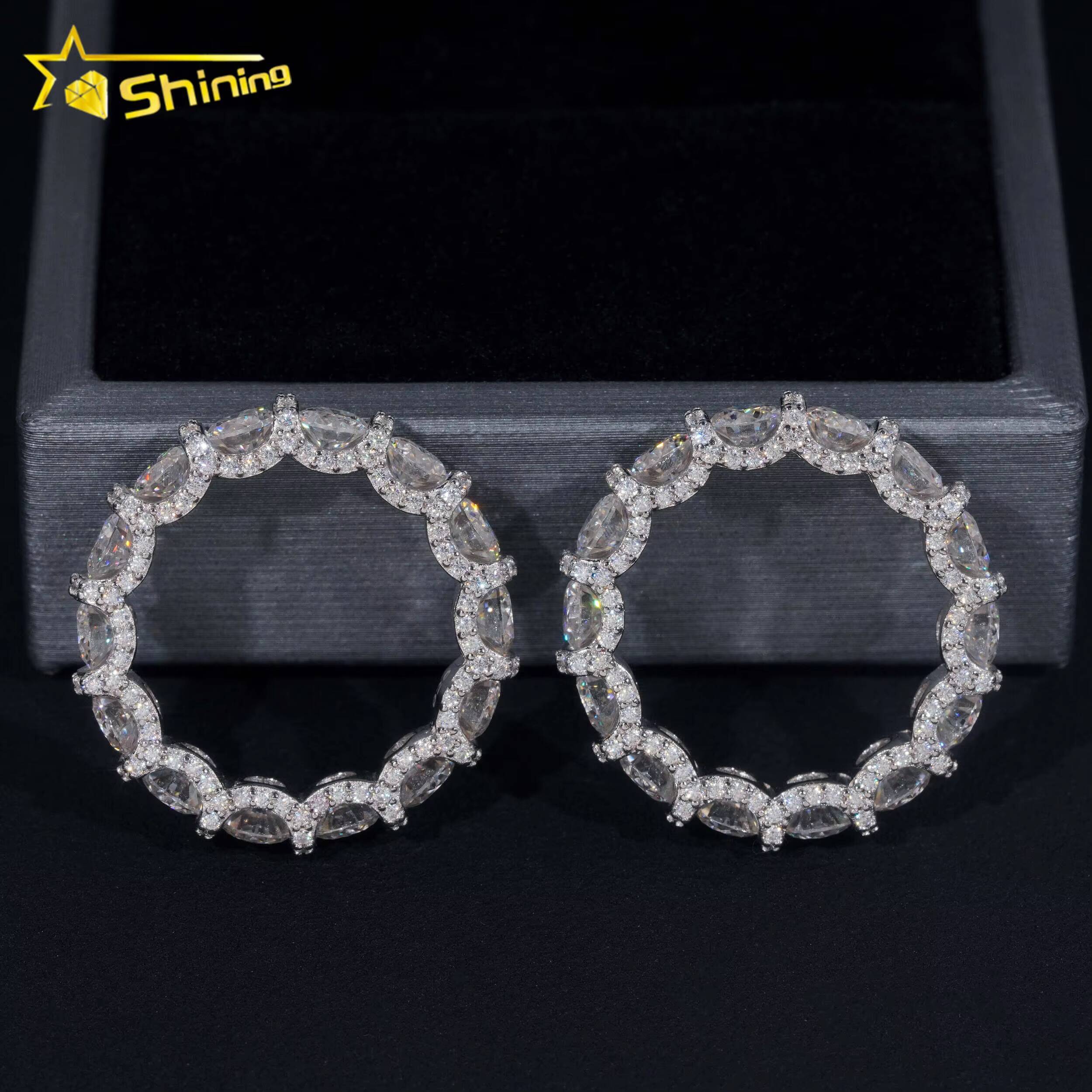 GRA Certified Factory Price Gorgeous Solid 925 Sterling Silver Fine Jewelry Fully Iced Out Moissanite Band Ring Wedding Rings