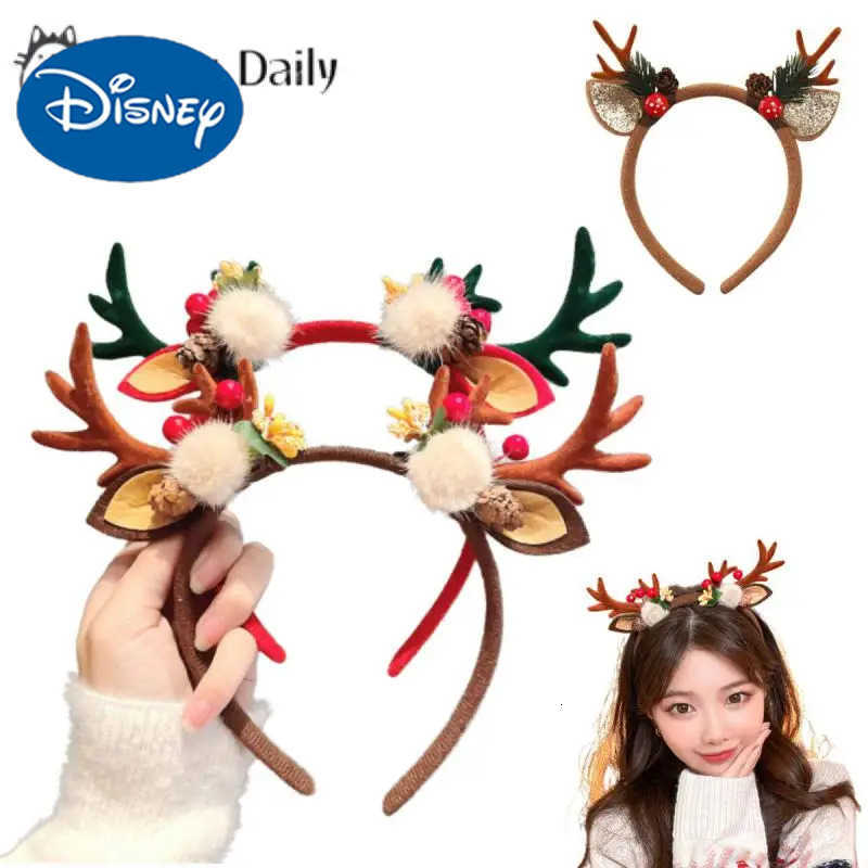 Disney Christmas Cute Elk Bowknot Deer Horn Plush Hair Band for Girls - Perfect Holiday Seasonal Accessory designer H251119
