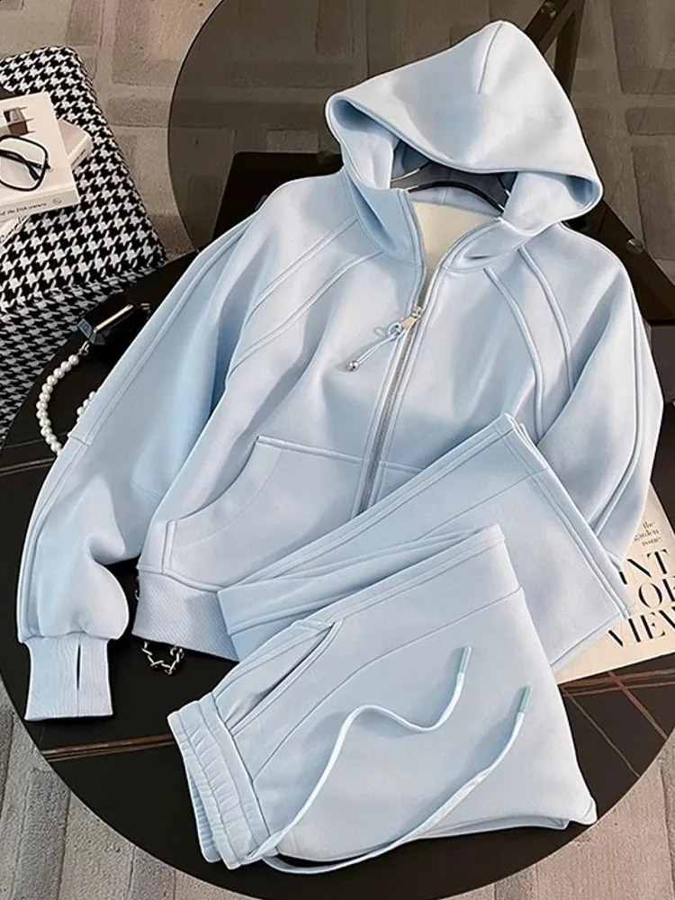 Women Running Sportswear Set Fleece Cardigan Hooded Sweatshirt Two Piece Set Tracksuit Gym Fitness Jogging Outdoor Training Sets 251027