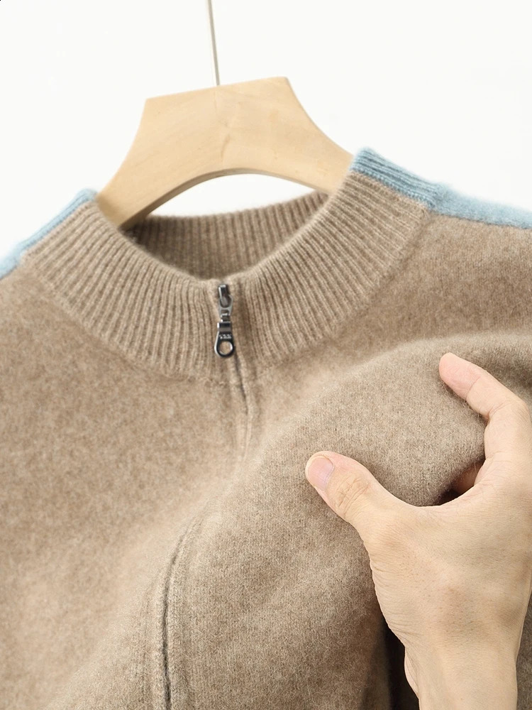 Korean Clothes Autumn Winter Sweater Mens Coat 100 Merino Wool Cardigan Knitted Jacket Thicked Zip Spliced Outerwears 251017