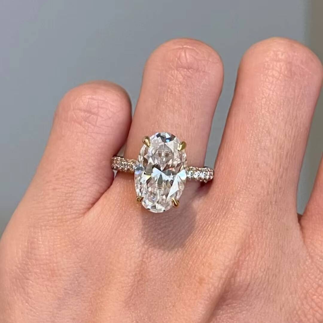 VS1 DEF Color IGI Certificated Lab Grown Diamond Big Size 6CT Oval Cut Ring Engagement Ring 10K 14K Gold Gift for Women