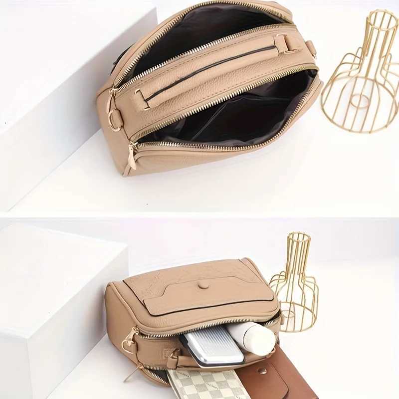 Womens Synthetic Leather Messenger Bag with Detachable Strap Multi Layer Compartments Chic Crossbody Purse for School TravelT251028