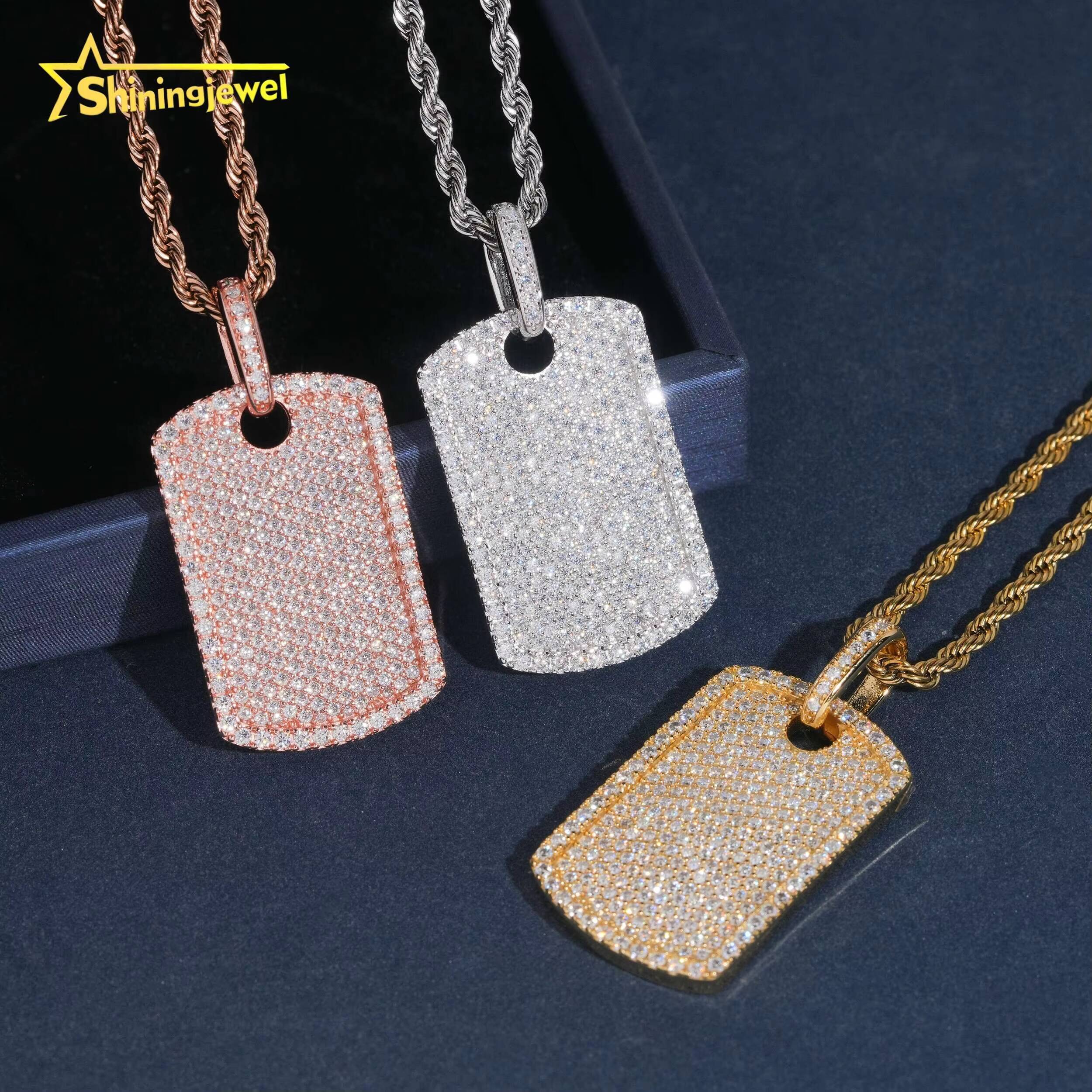 Hip Hop Pendants Charms 925 Silver Iced Out Moissanite Dog Tag Pendant Custom VVS Moissanite Pendant for Men