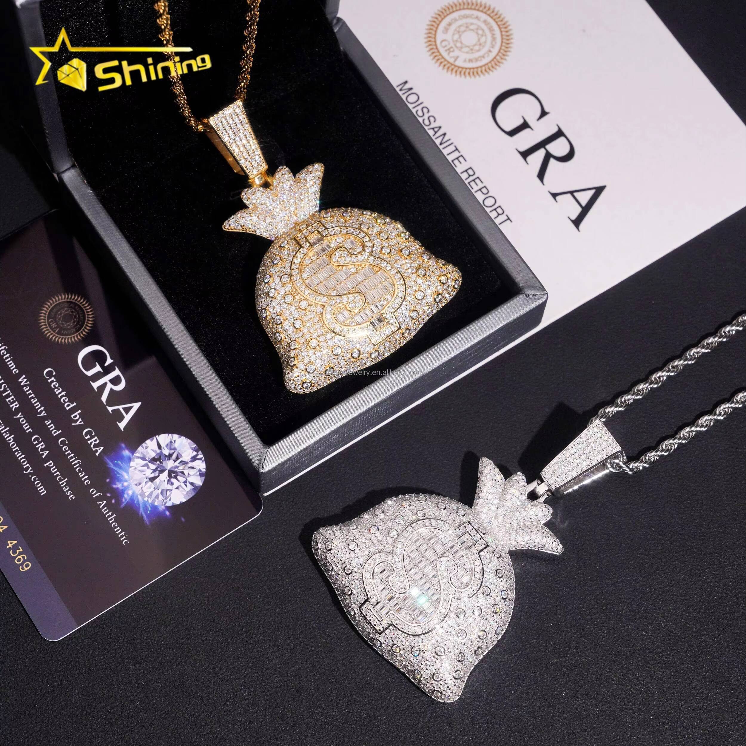 Bulk Stock Wholesale Price Hip Hop Stylish Rapper Jewelry D VVS1 Moissanite Diamond S925 Silver Iced Out US Dollars Pendant
