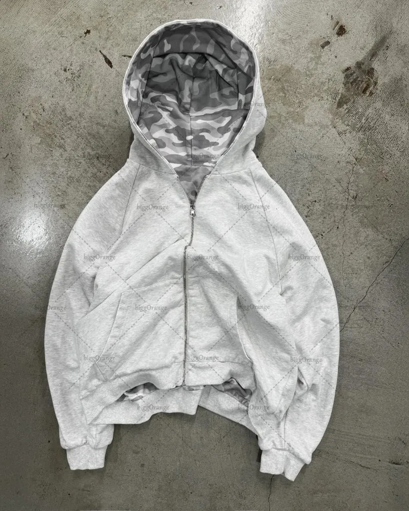 American Retro Harajuku Camouflage Zipper Hoodie Women Hiphop Trendy Streetwear Gothic Punk Casual Oversized Sweatshirt Men 251027