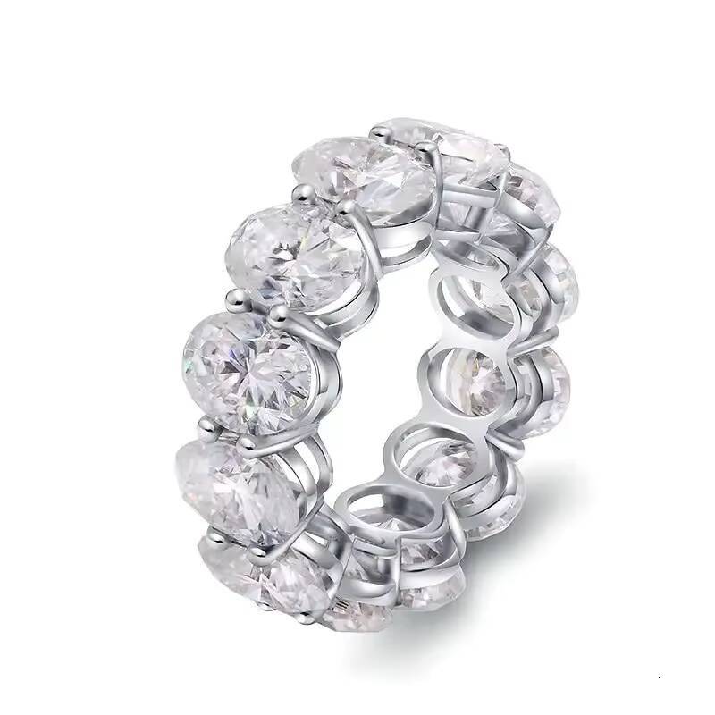 Fashion Diamond Jewelry Oval Cut 14K White Gold Moissanite Eternity Band Rings for Women