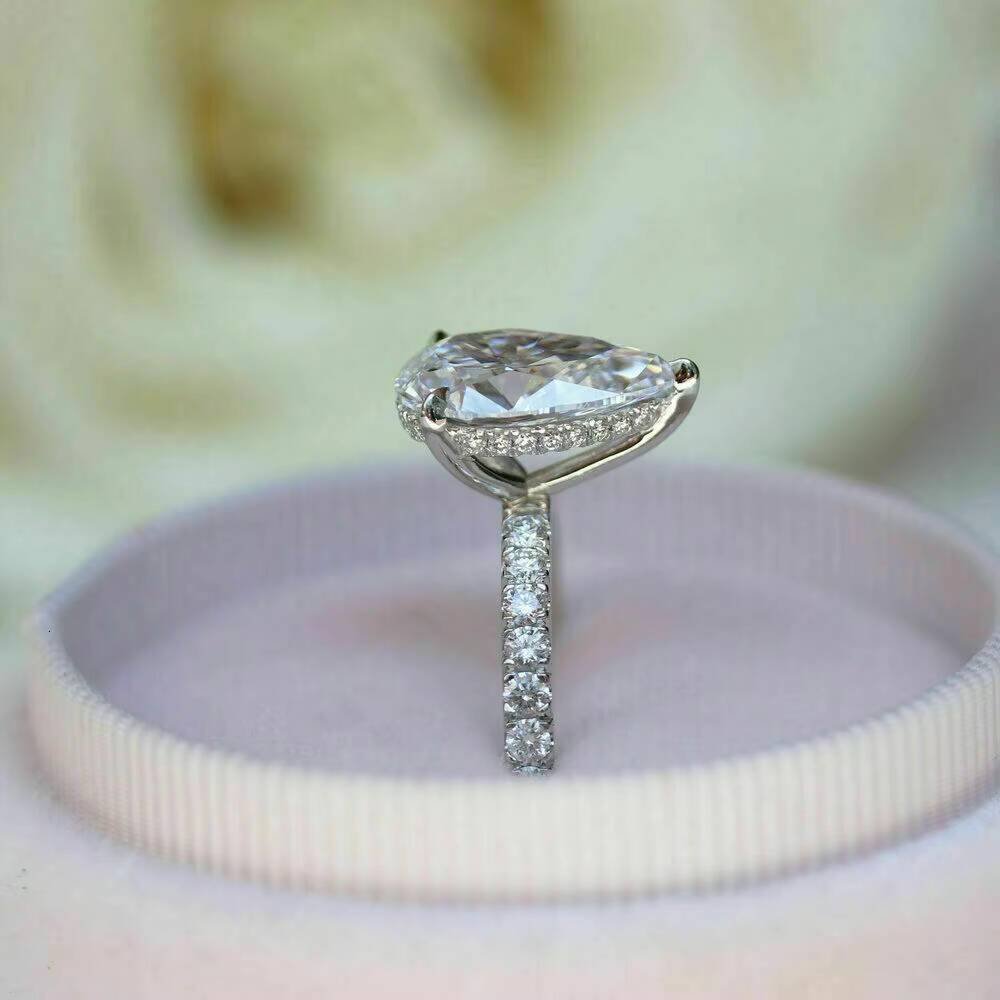 925 Sterling Silver Jewelry 1Ct Pear Hidden Halo Ring Moissanite Wedding Ring
