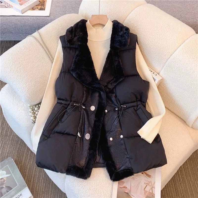 2025 Large Size DoubleBreasted Fur Collar Vest Coat WomenS Winter Fur Cotton Vest Female Vest Jacket Women Waistcoat Coat 251027