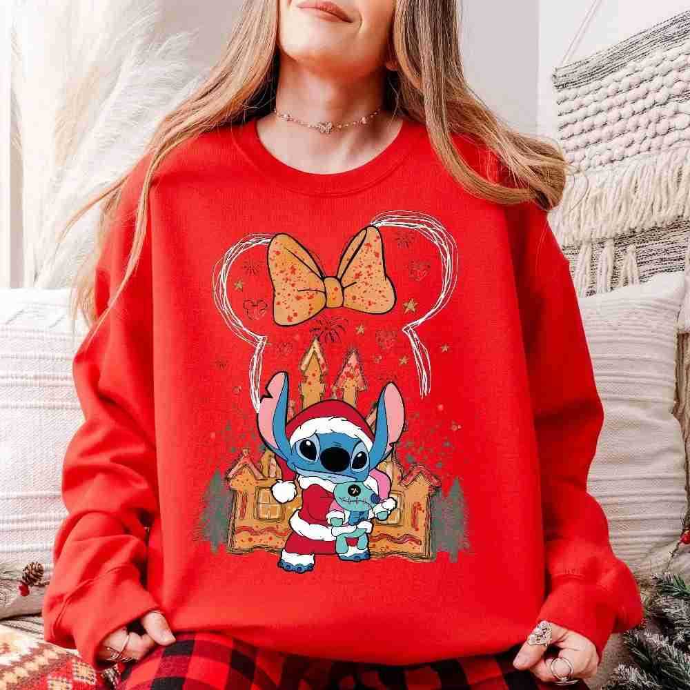 Disney Christmas Unisex Stitch Sweater - Holiday Print for Kids & Adults with Round Collar designer H251119