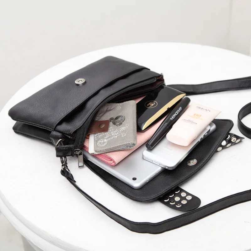Fashion Black Rivet Shoulder Bag Women PU Leather Messenger Bag Vintage Cool Crossbody Bags Fashion Lady Handbag sac a mainW251028