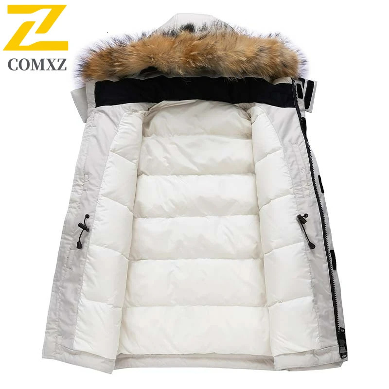COMXZ Unisex Down Jacket Premium Hooded Hiking Travel Lightweight Parka Fur Collar Snow Thickened Winter Filler Down 251023