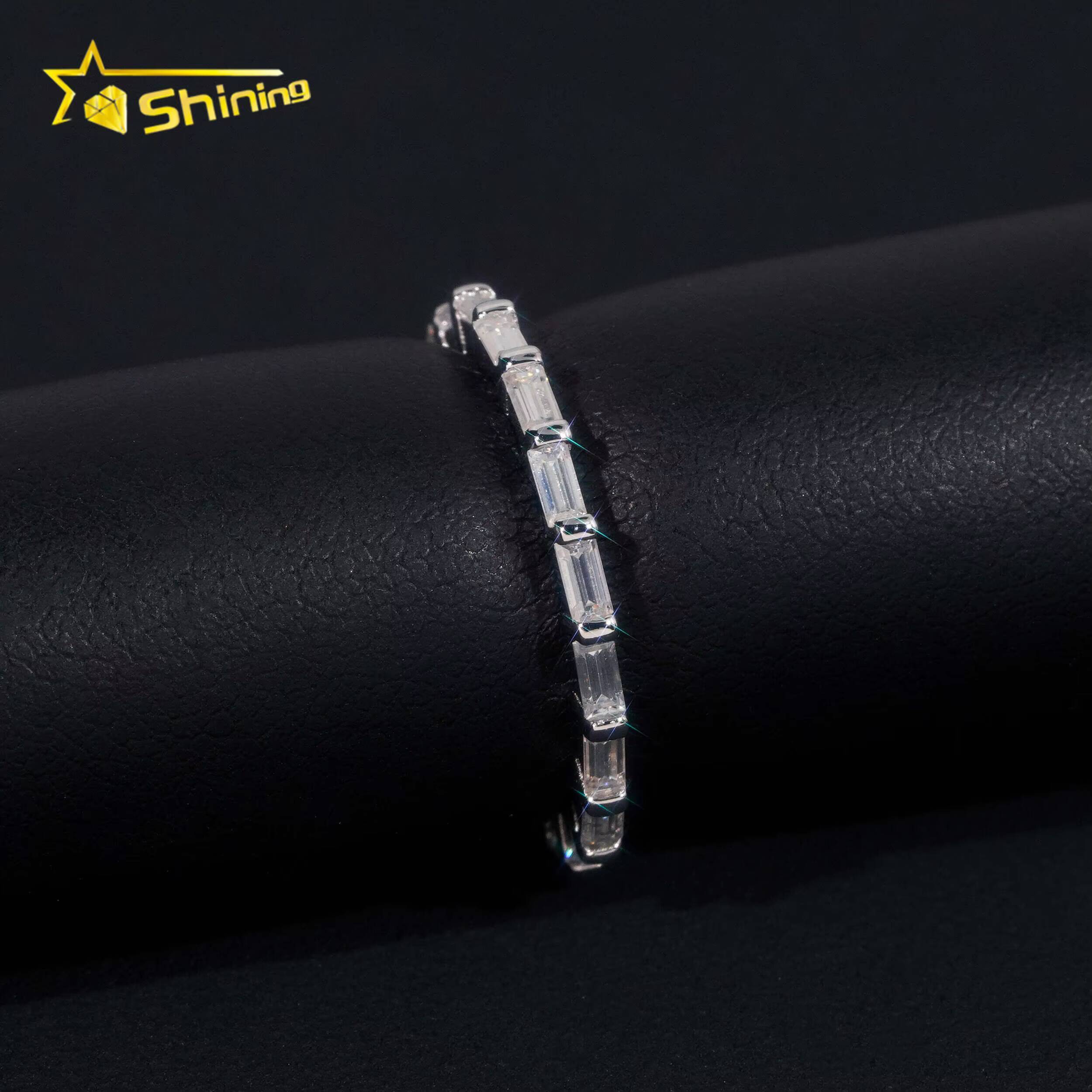 Customized Ring 925 Solid Silver D VVS Baguette Moissanite Wedding Ring Band High Quality Women Fashion Jewelry Rings