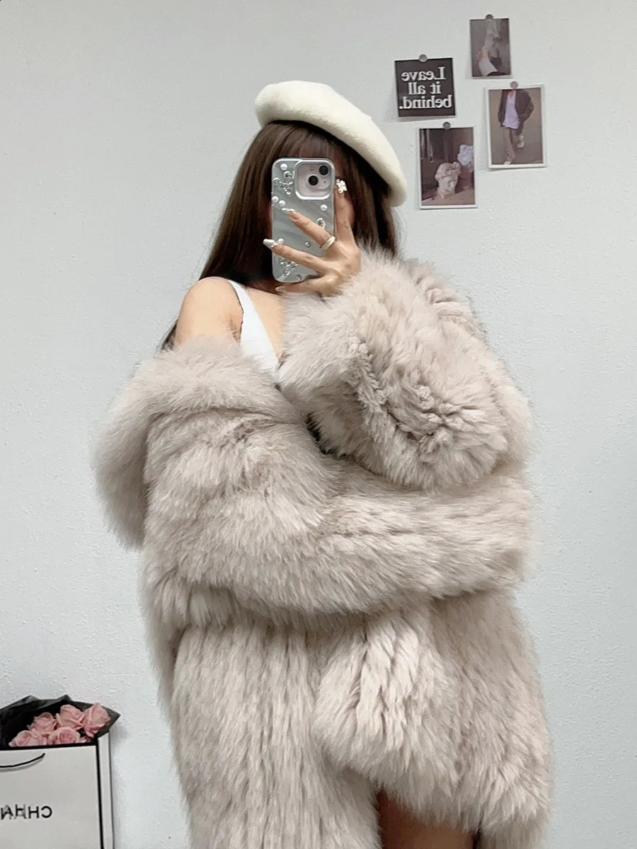 winter big white bear 85Cm long fox fur doublesided woven European fur coat for women 251027