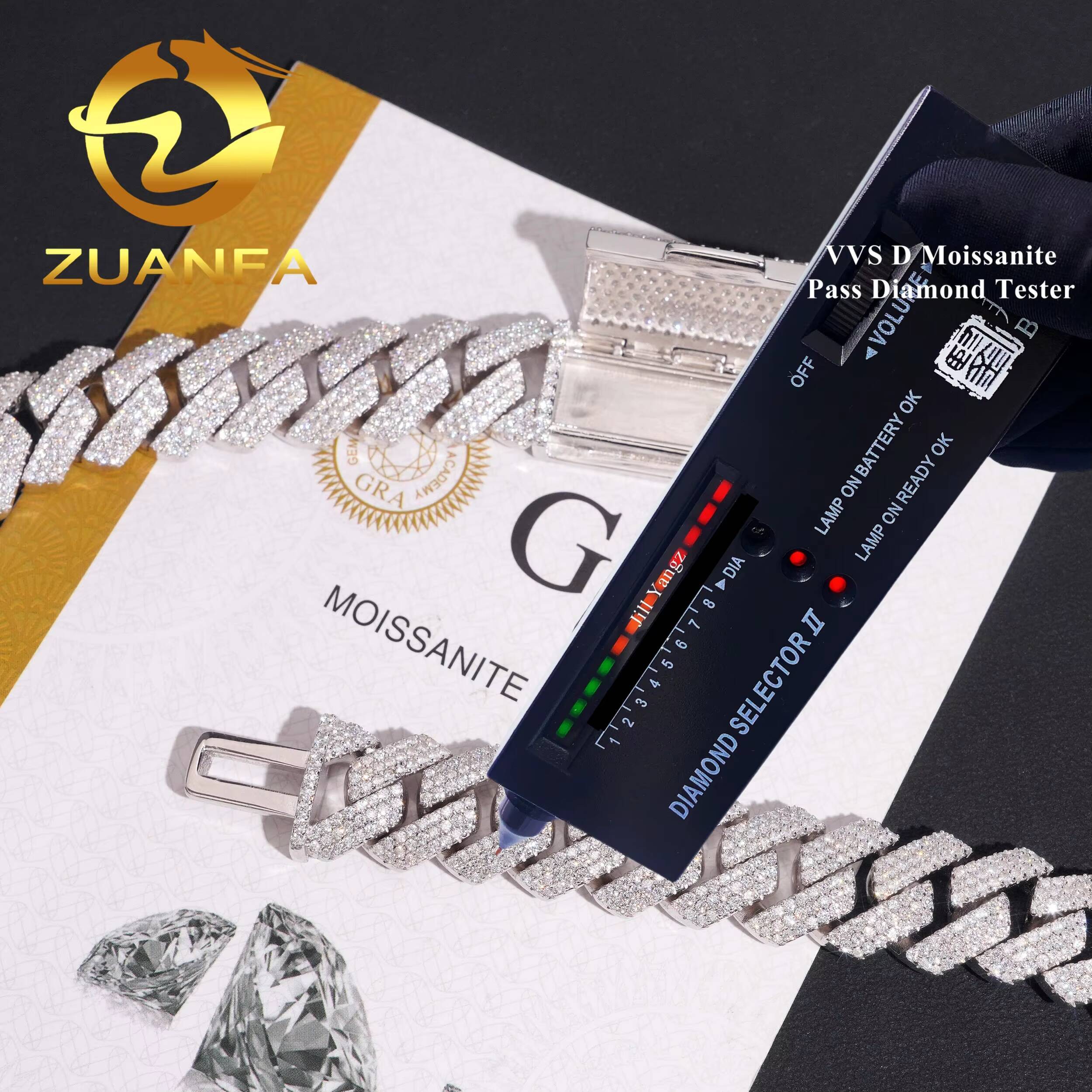 PROMOTION 16mm Moissanite Chain Cuban Links Pass Diamond Tester 925 Silver Cuban Link Chain Necklace Rose Gold Plated