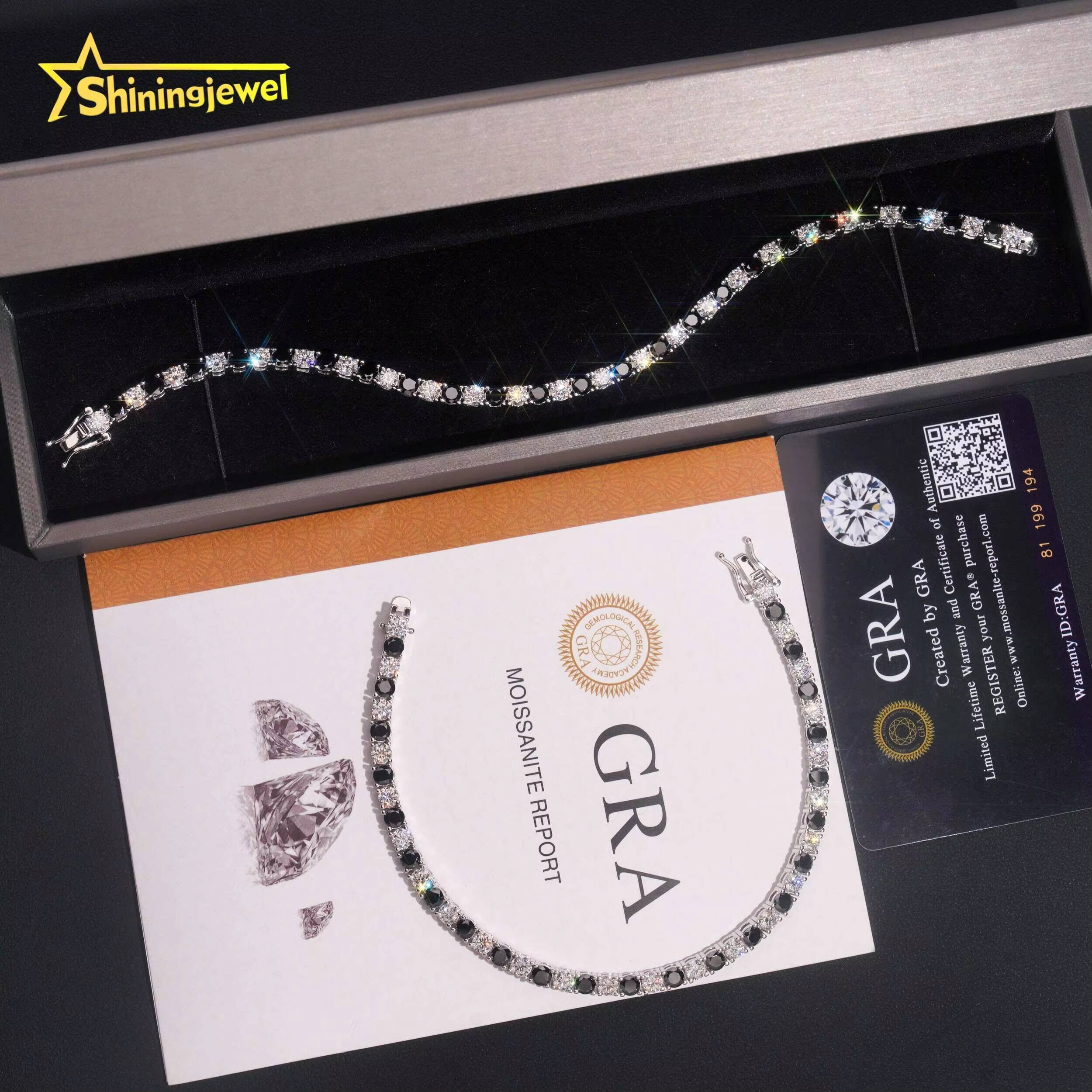 Iced Out Jewelry 4MM Black and White Moissanite Diamond Tennis Bracelet 925 Silver Hip Hop Tennis Bracelet