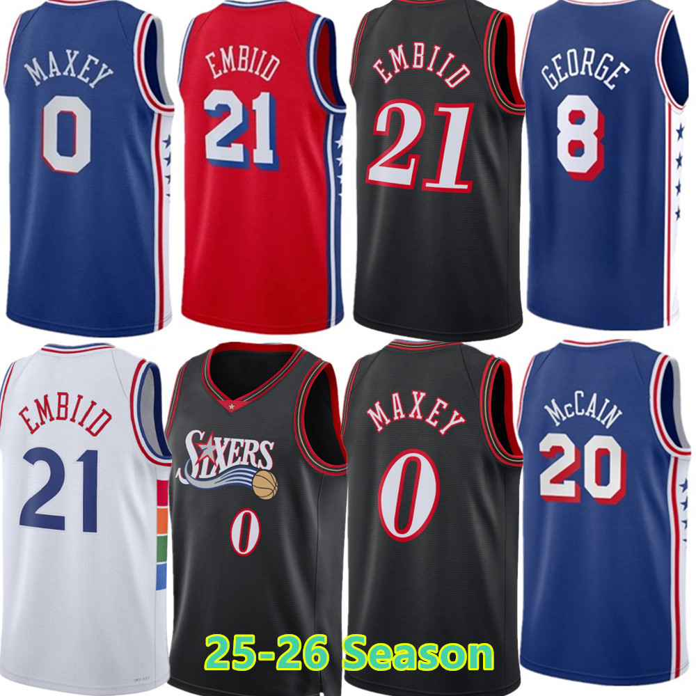 Custom Joel Embiid Tyrese Maxey Basketball Jersey Allen Iverson Kelly Oubre Jared McCain White Retro Shirt Blue Jerseys
