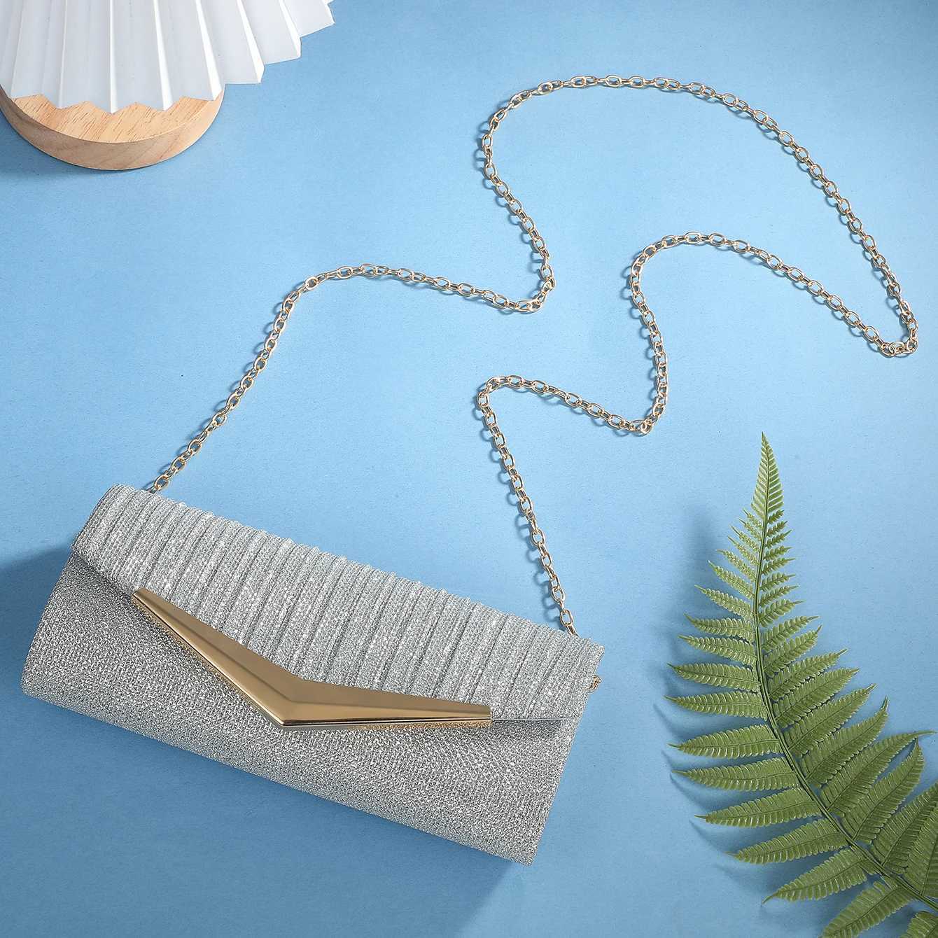 Womens Glitter Pleated Party Handbag Shiny Evening Clutch Bag for Daily Dress And Wedding Dress Occasions H251027