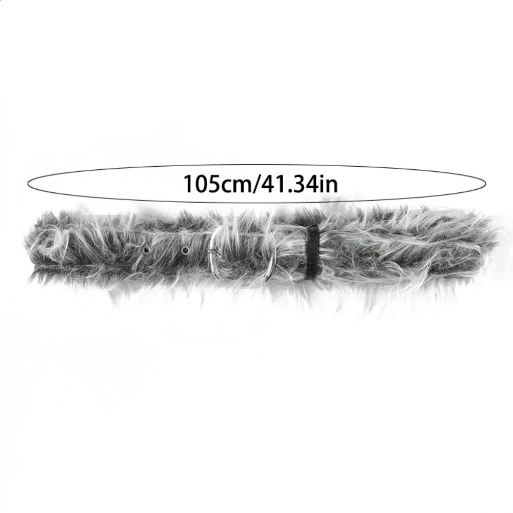 Trendy Vintage Gray Longhair Belt Y2K Hiphop Faux Fur Leather Belt Chic Jeans Decor Furry Waistband Waist Accessories 251027