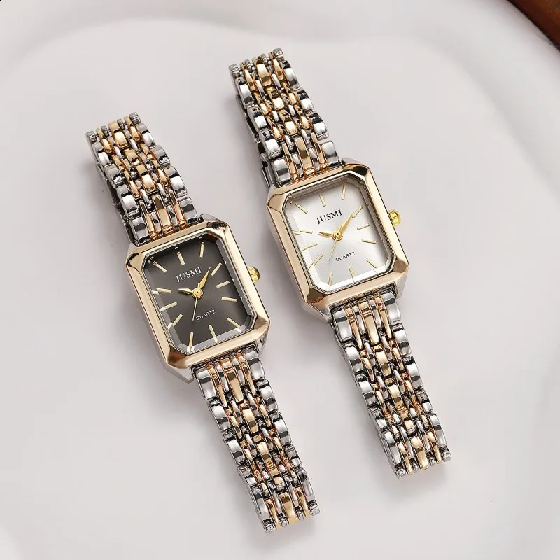 Square womens dual color alloy watch strap with steel strap and quartz watch 251020