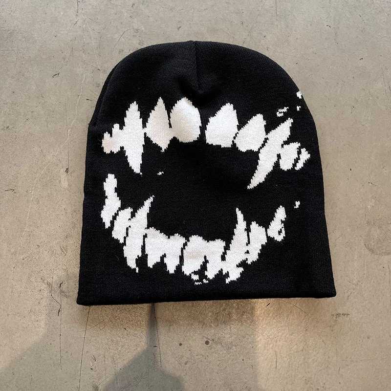Wen Hat Knitting Beanies Goth Tooth Caps Men Y2k Streetwear Winter Fashion Plover Kpop Harajuku Vintage Warm Hip Hop Unisex X2510281