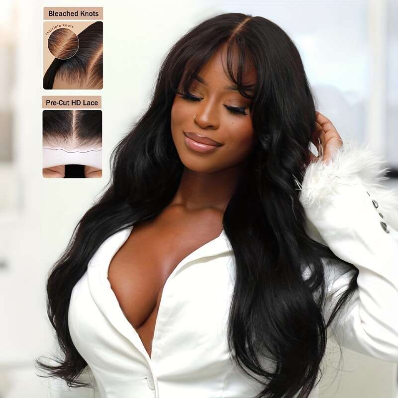 Glueless 180 Density 4X4 Body Wave Front Pre Plucked With Baby Human Hair For Women 12A HD Transparent Lace Frontal Wigs Natural Black