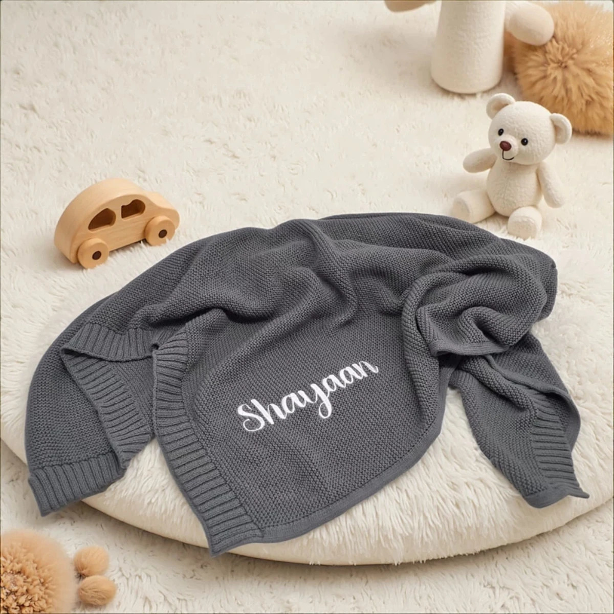 Personalized Custom name letter Embroidered born Nursery Baby Knit Blanket children Chunky Handmade Gifts for Boy Girl 251027