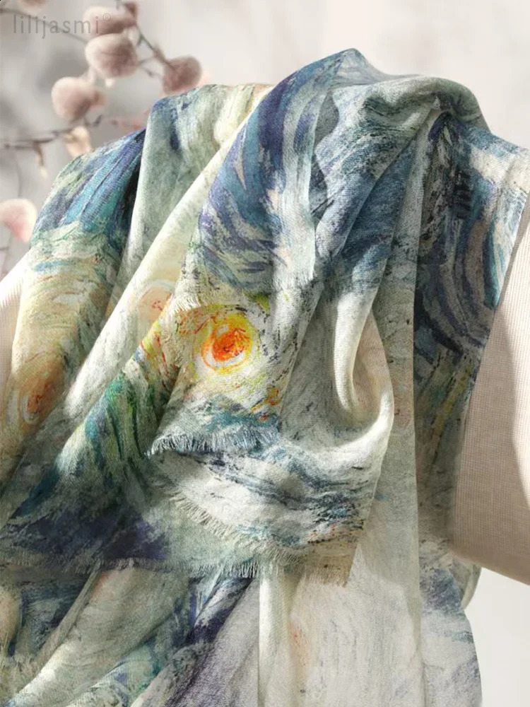 Master Art 100 Superfine Merino Wool Shawl Wraps UltraLight Scarf Spring Summer 200x80cm Scarves Ladies Hijab Bandana 251027