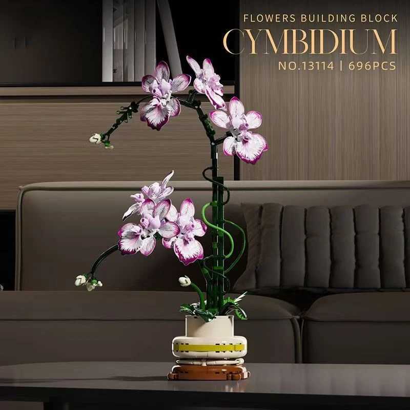Creative Orchid Bouquet Potted Building Blocks Immortal Flower Home Desk Plant Decoration Assemble Bricks Toy Gift For Kid Girls L251028