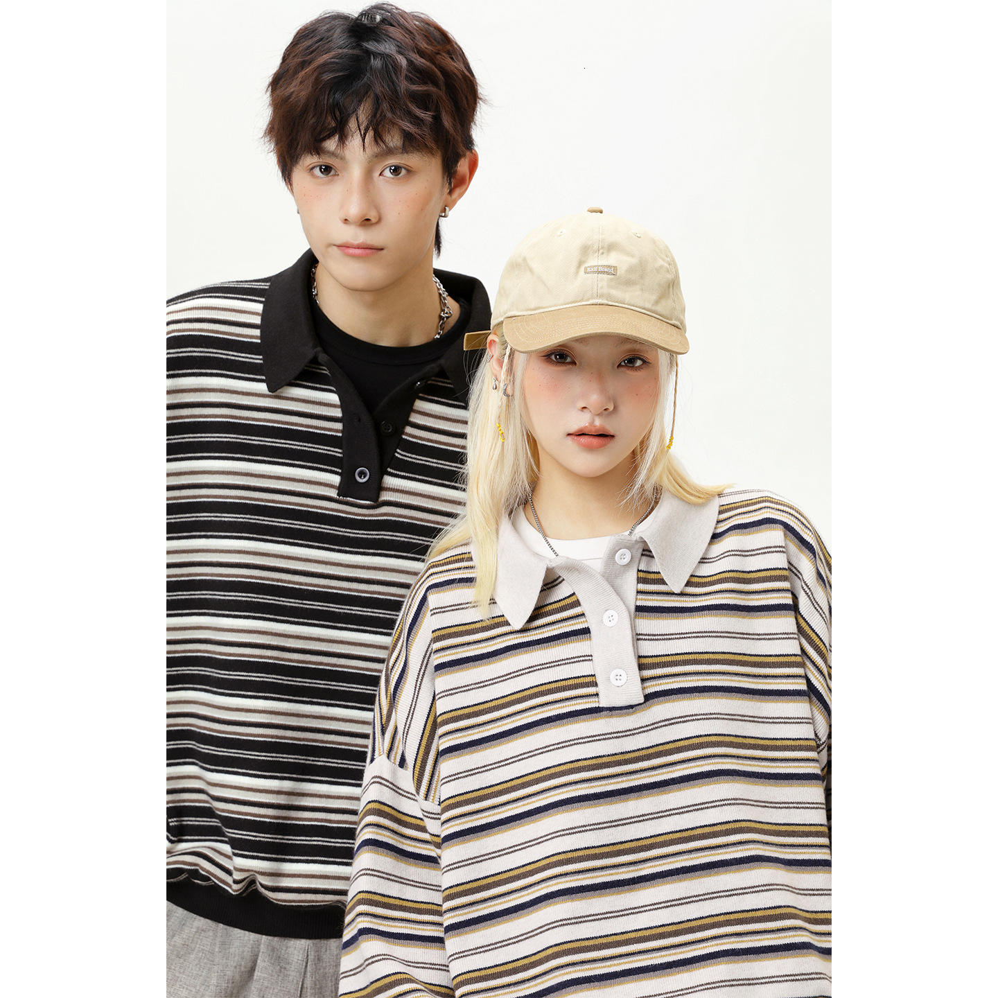 Color-block Striped Turn-down Collar Sweater For Men Designer Sweater And Luxury Bag Women Loose Fit Fake Two-piece Long Sleeve Polo Knitwear For Coup
