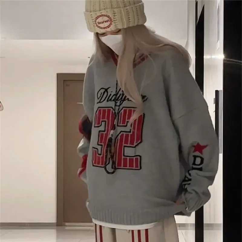 Limiguyue Korean Vneck Wool Sweater Women Digital Jacquard Knit Pullover Autumn Winter Fashion Runway Loose Jumper Design 427P J251028