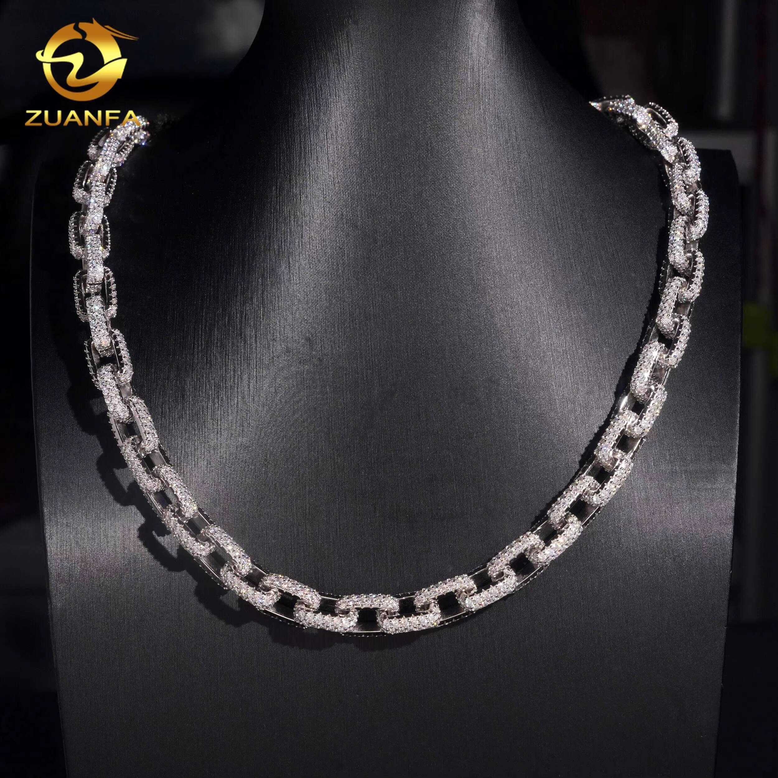 10mm Moissanite Hip Hop Jewelry Moissanite Diamond Cuban Link Chain 925 Silver Iced Out Cuban Chain Square