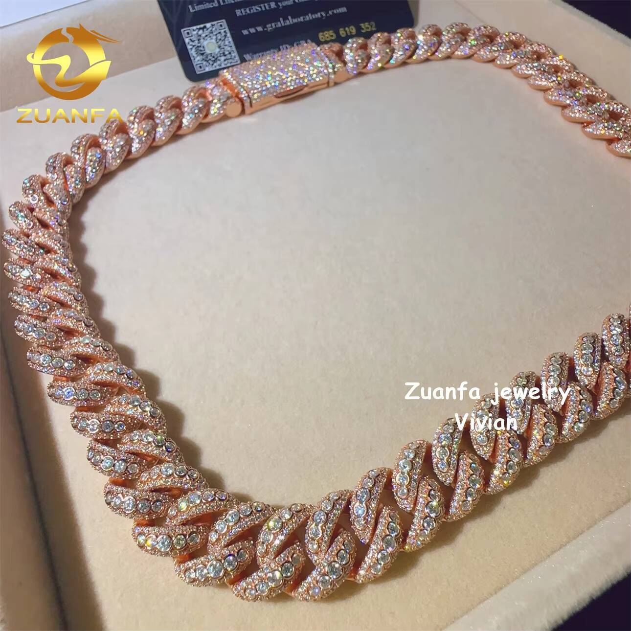 15mm MoissaniteCuban D Color VVS Moissanite Diamond Iced Out Sterling Silver 925 Hip Hop Fine Jewelry Cuban Link Chain Necklace