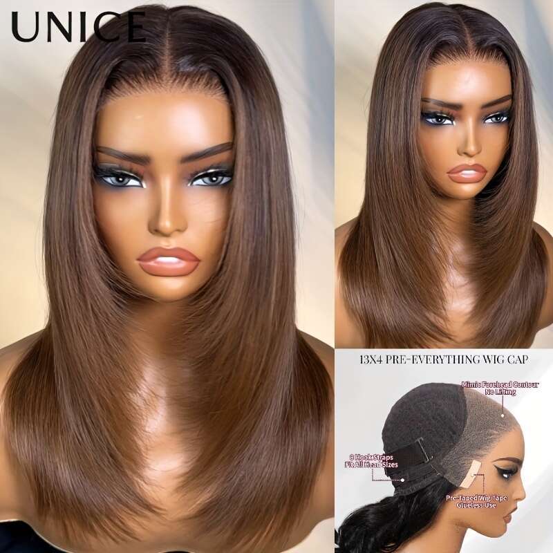 Unice Glueless Front Wig Human - 150% Density Virgin 13X4 Lace Natural Glossy Straight Wig, No Shedding/Tangling, Adjustable Free Part, Unisex For Men