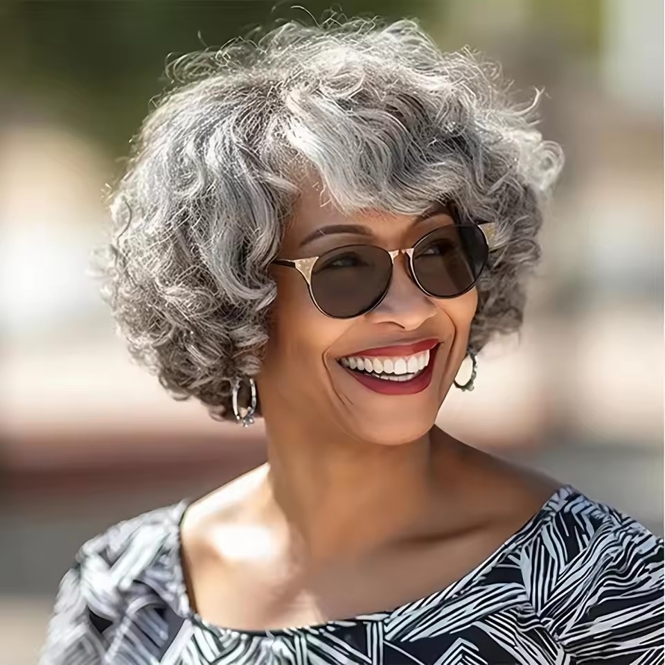 Timeless Throw On & Go Salt And Pepper Wig machine made none lace Loose wavy Curly raw Human Hair Glueless Wigs For Older Elegant Women Over 50