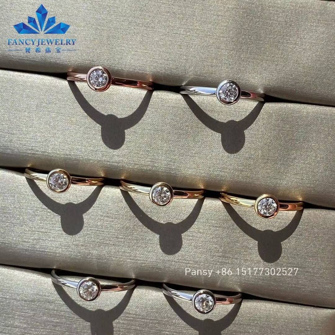 FANCY Gems Customized 18k AU750 Rose Gold 10ct D VVS1 Round OEC Cut Bezel Setting Moissanite Solitaire Ring