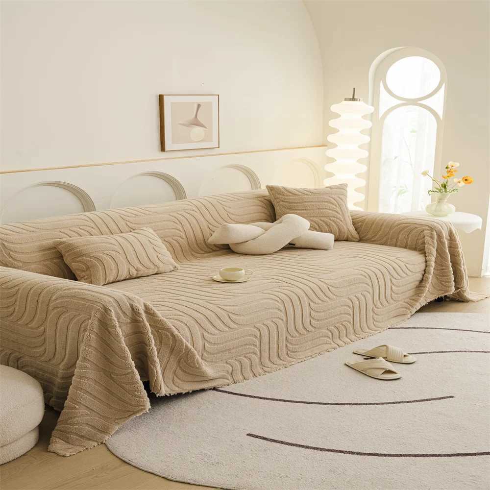 Plush Sofa Cover Autumn Winter Full Coverage Wraparound Sofa Sheet Cover Protector Simple Design C251028