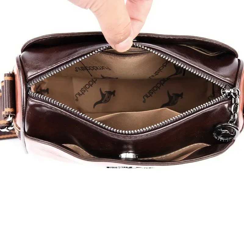 Retro Double Sided Leather Womens Crossbody Bag WaterResistant Pillow Shaped Shoulder Bag with Adjustable Strap Zipper ClosureW251028