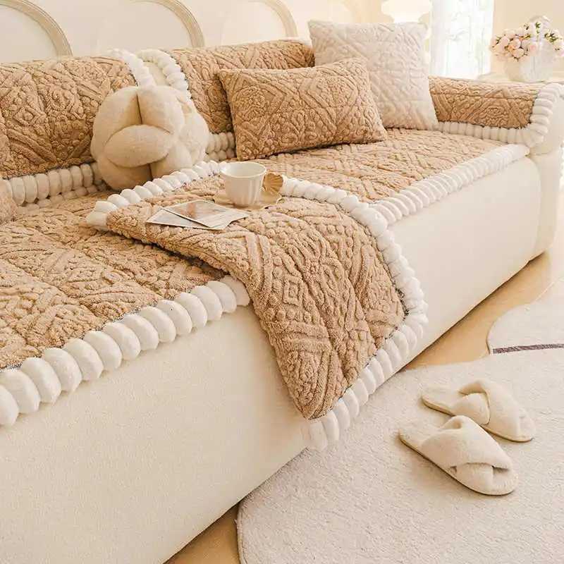 Thick Plush Sofa Cover Autumn Universal Anti Slip Couch Cushion Protector Warm Cream Style Sofa Couch Slipcovers for Living Room C251028