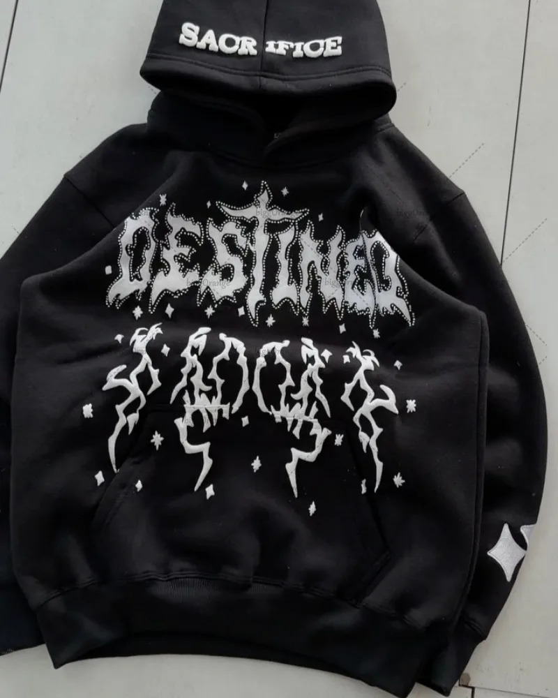 Punk Gothic Retro Letter Print Casual Loose Hoodie Men American Street Hip Hop Harajuku Y2K Fashion Sweatshirt Women 251023