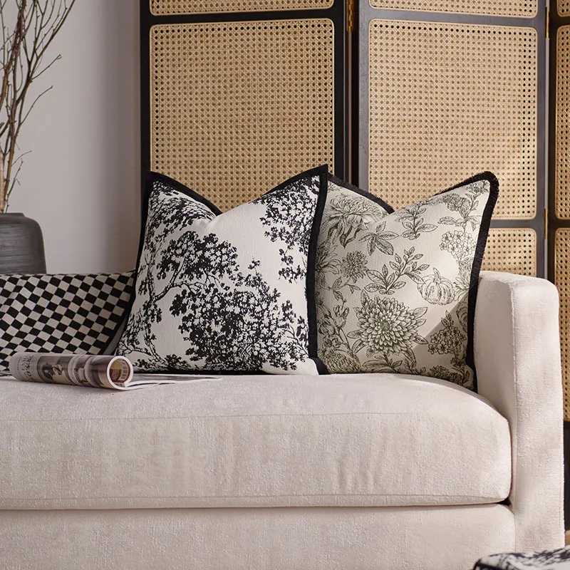 Pillow Case French Luxury Retro Jacquard Cushion Cover Yangmei Tree Oat Black Covers Decorative for Living Room Sofa Case C251028